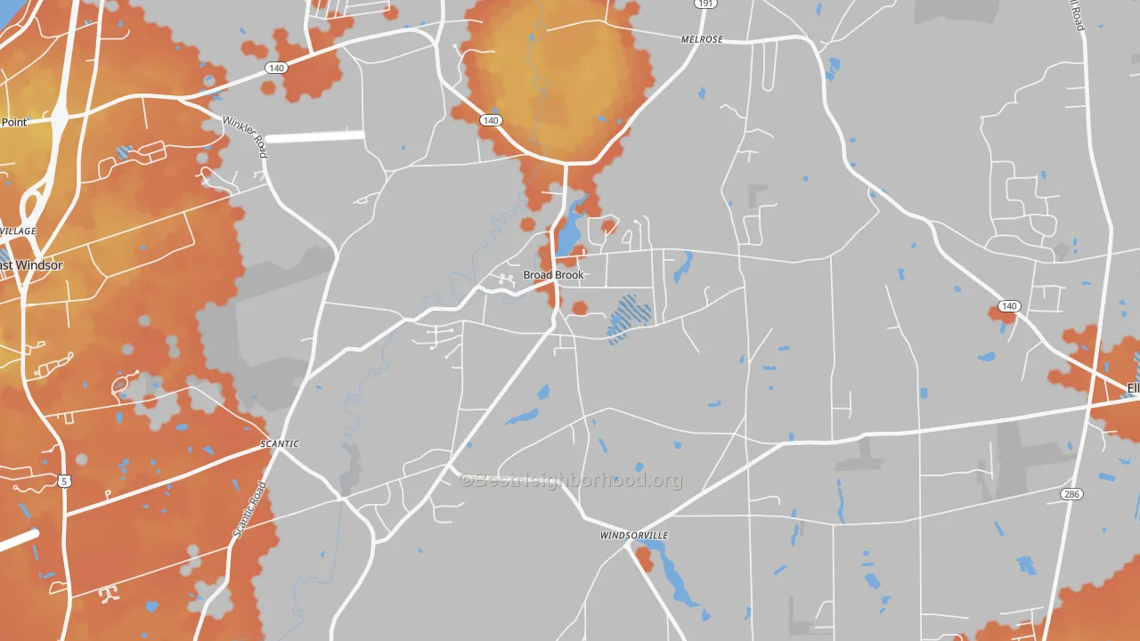 Bike Grade map of Broad Brook, CT