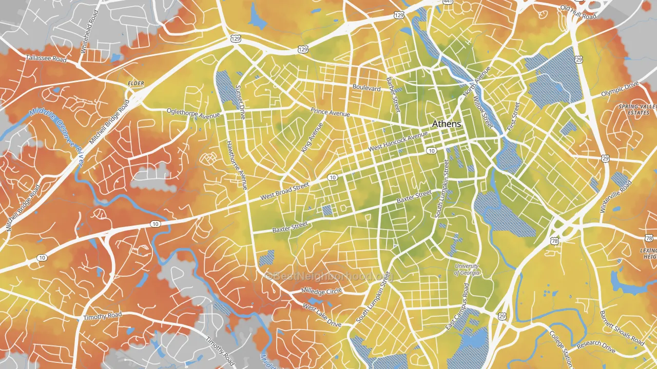 Bike Grade map of Broadacres Homes, Athens, GA