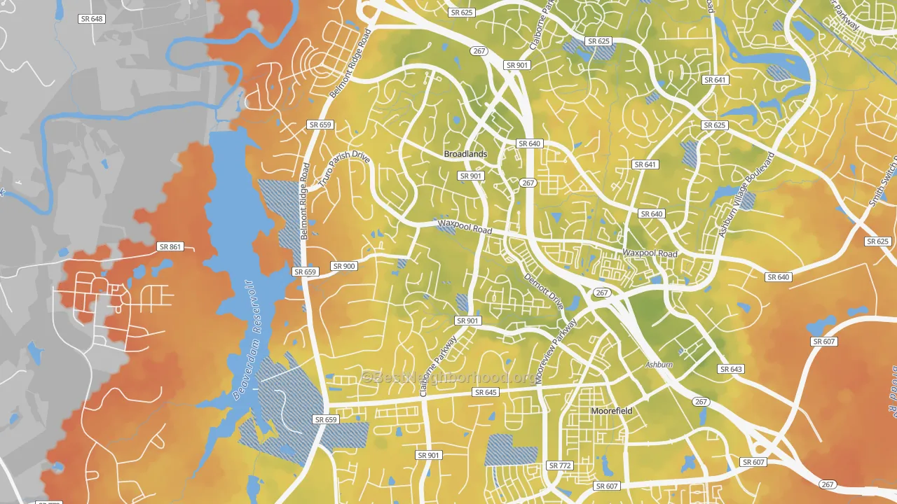 Bike Grade map of Broadlands, VA