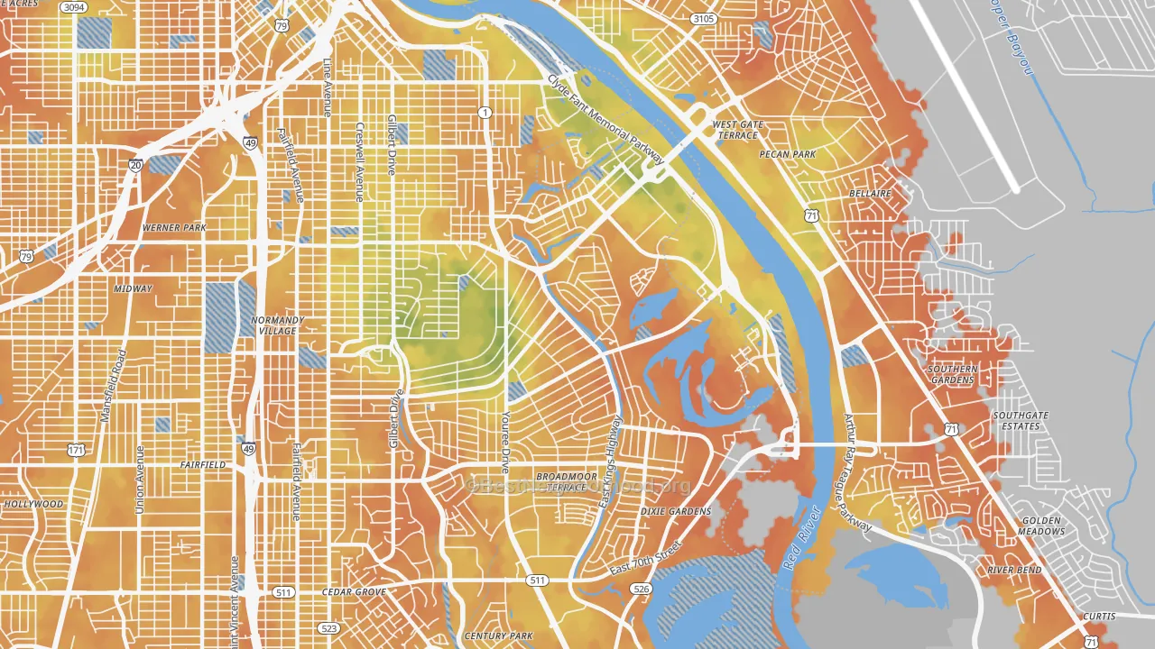 Bike Grade map of Broadmoor-Anderson Isle-Shreve Isle, Shreveport, LA