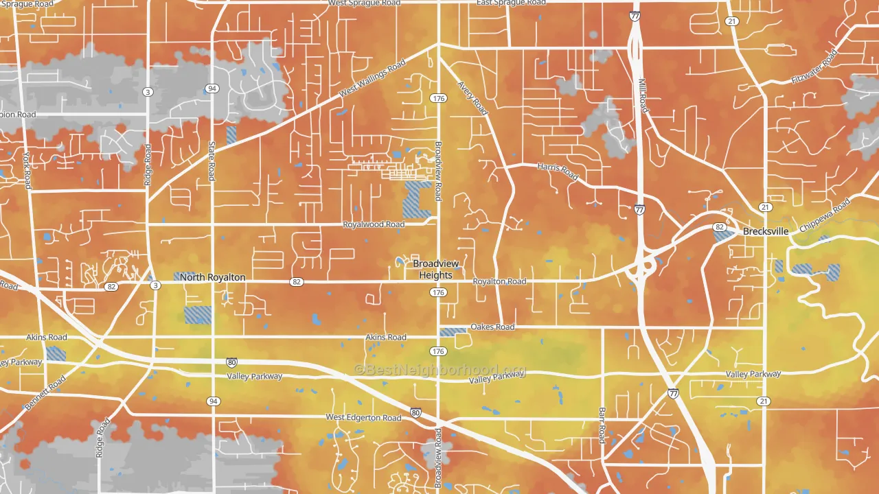 Bike Grade map of Broadview Heights, OH