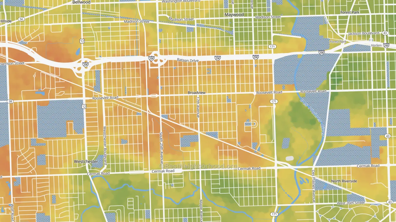 Bike Grade map of Broadview, IL
