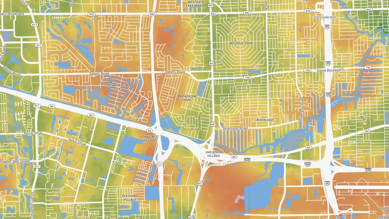 Bike Grade map of Broadview Park, Fort Lauderdale, FL
