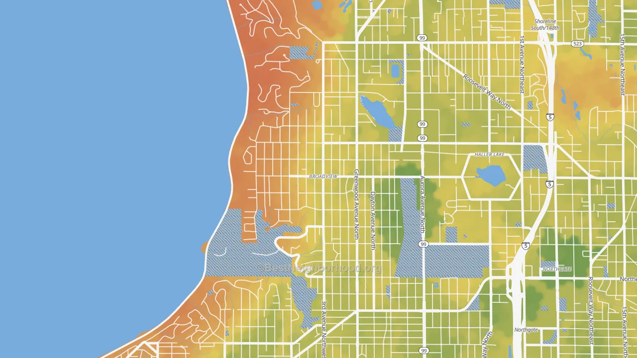 Bike Grade map of Broadview, Seattle, WA