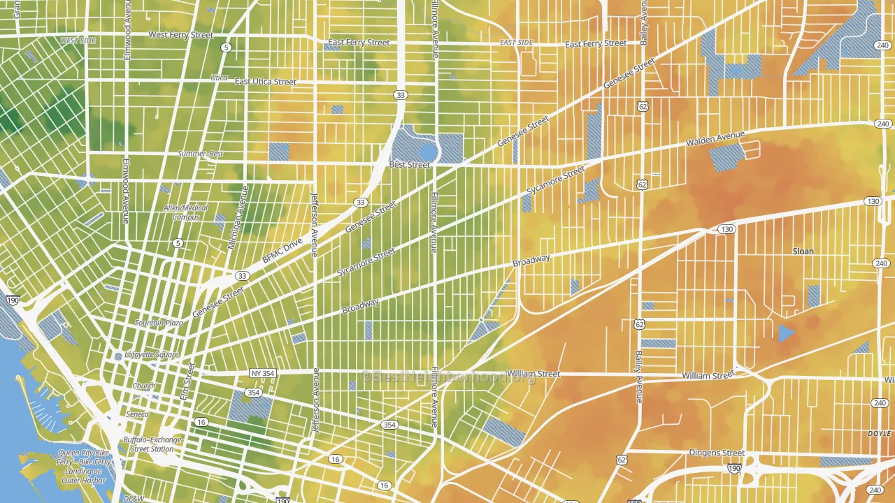Bike Grade map of Broadway-Fillmore, Buffalo, NY