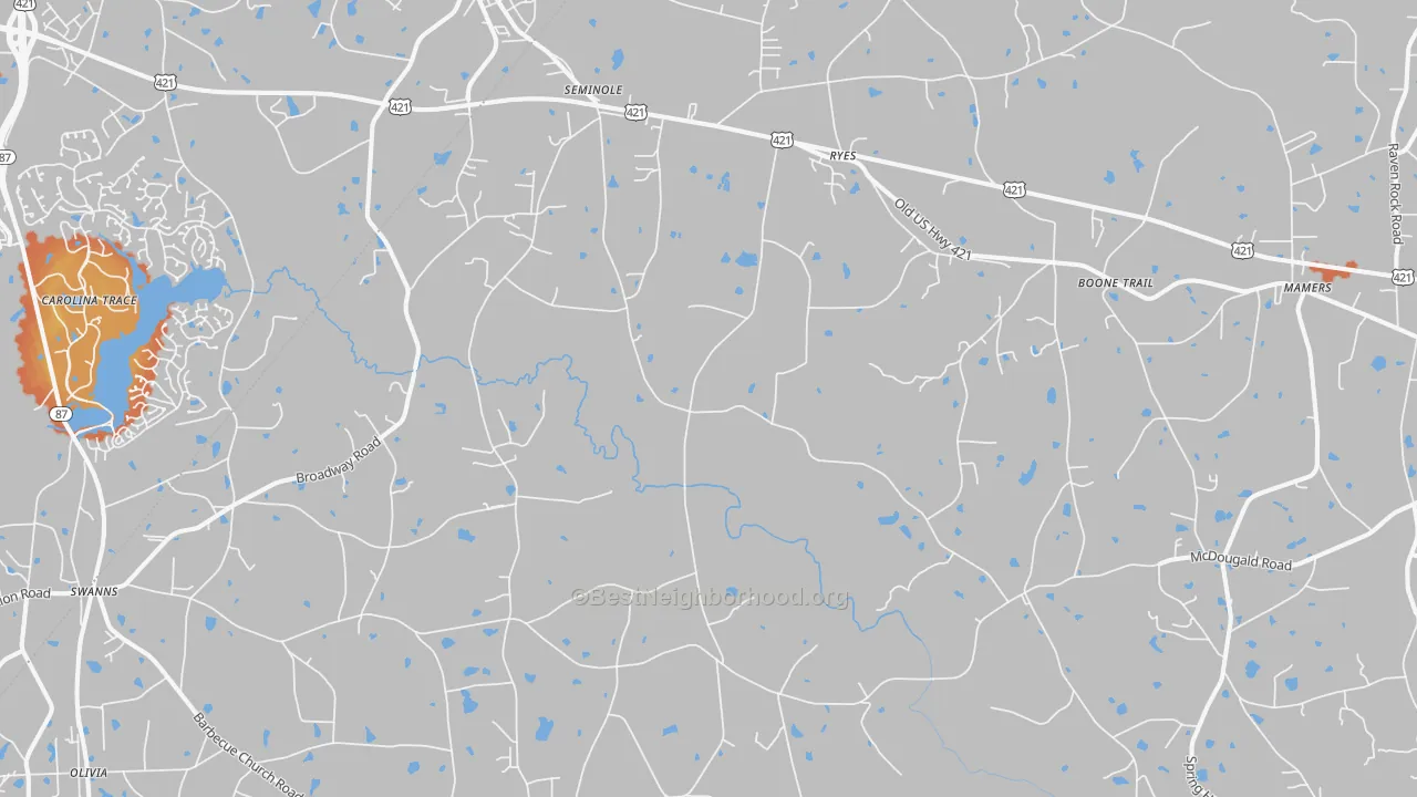 Bike Grade map of Broadway, NC