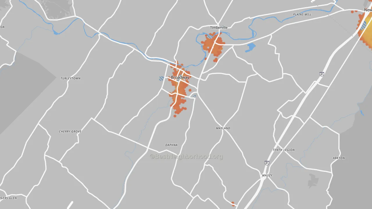 Bike Grade map of Broadway, VA