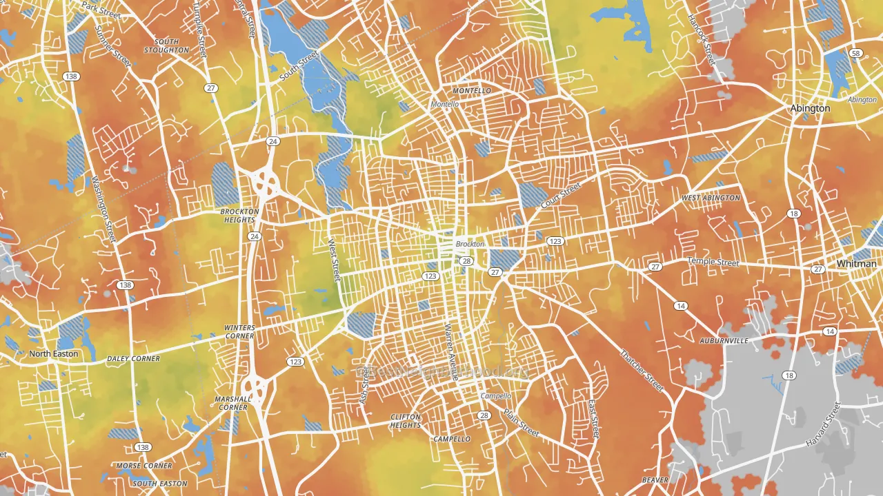 Bike Grade map of Brockton, MA