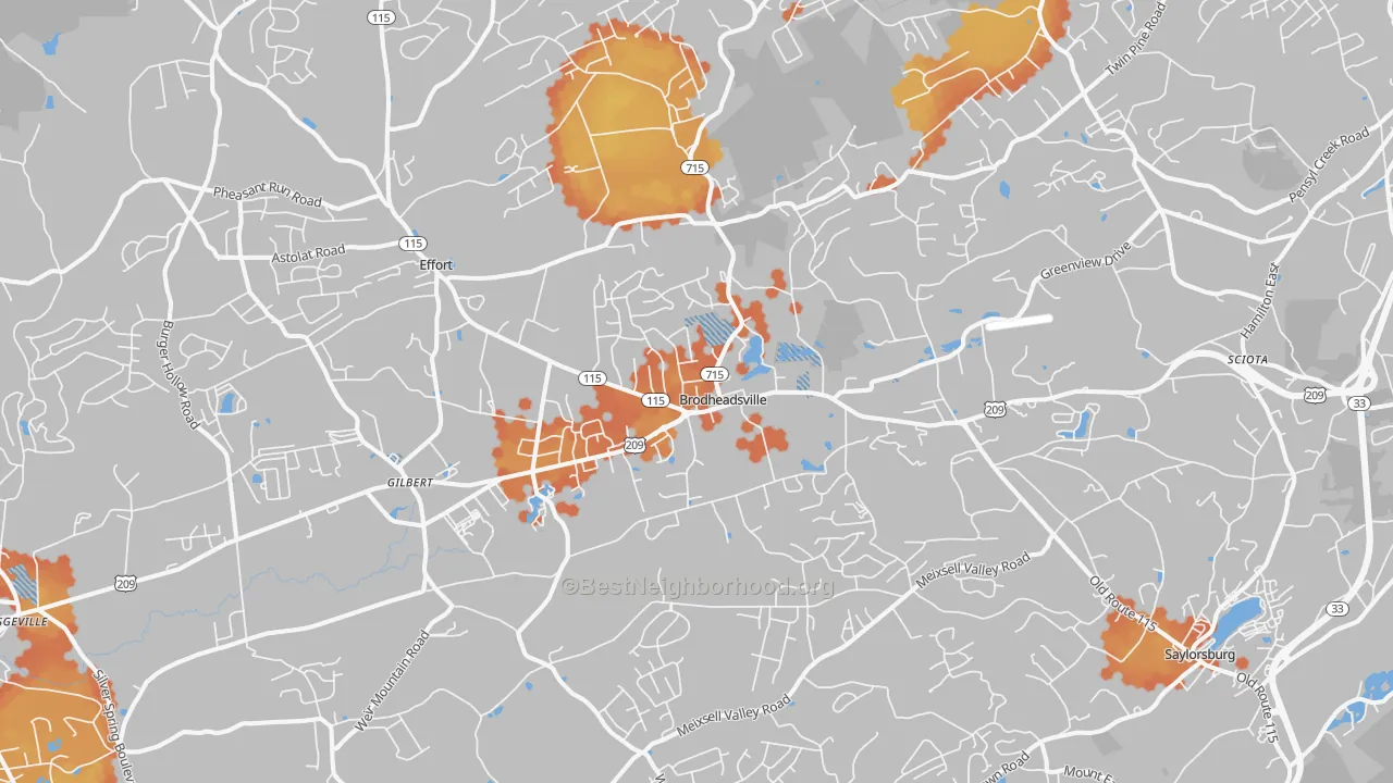 Bike Grade map of Brodheadsville, PA
