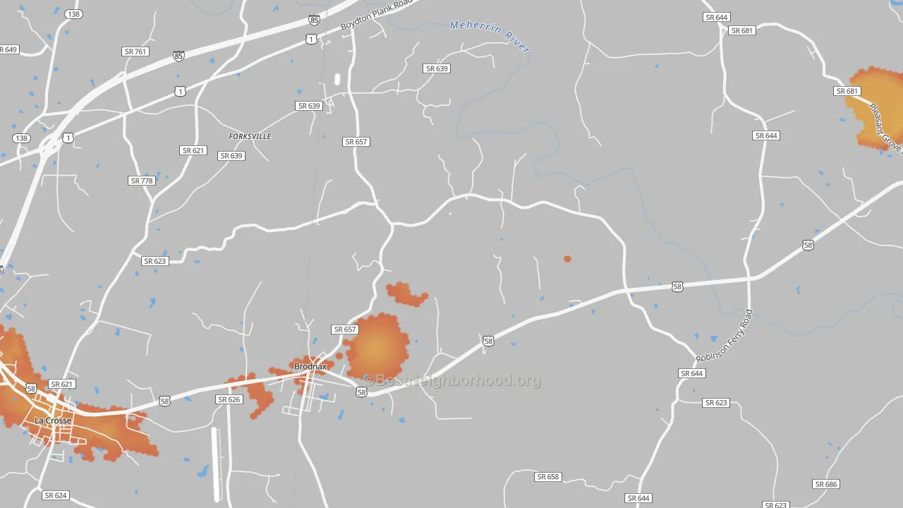Bike Grade map of Brodnax, VA