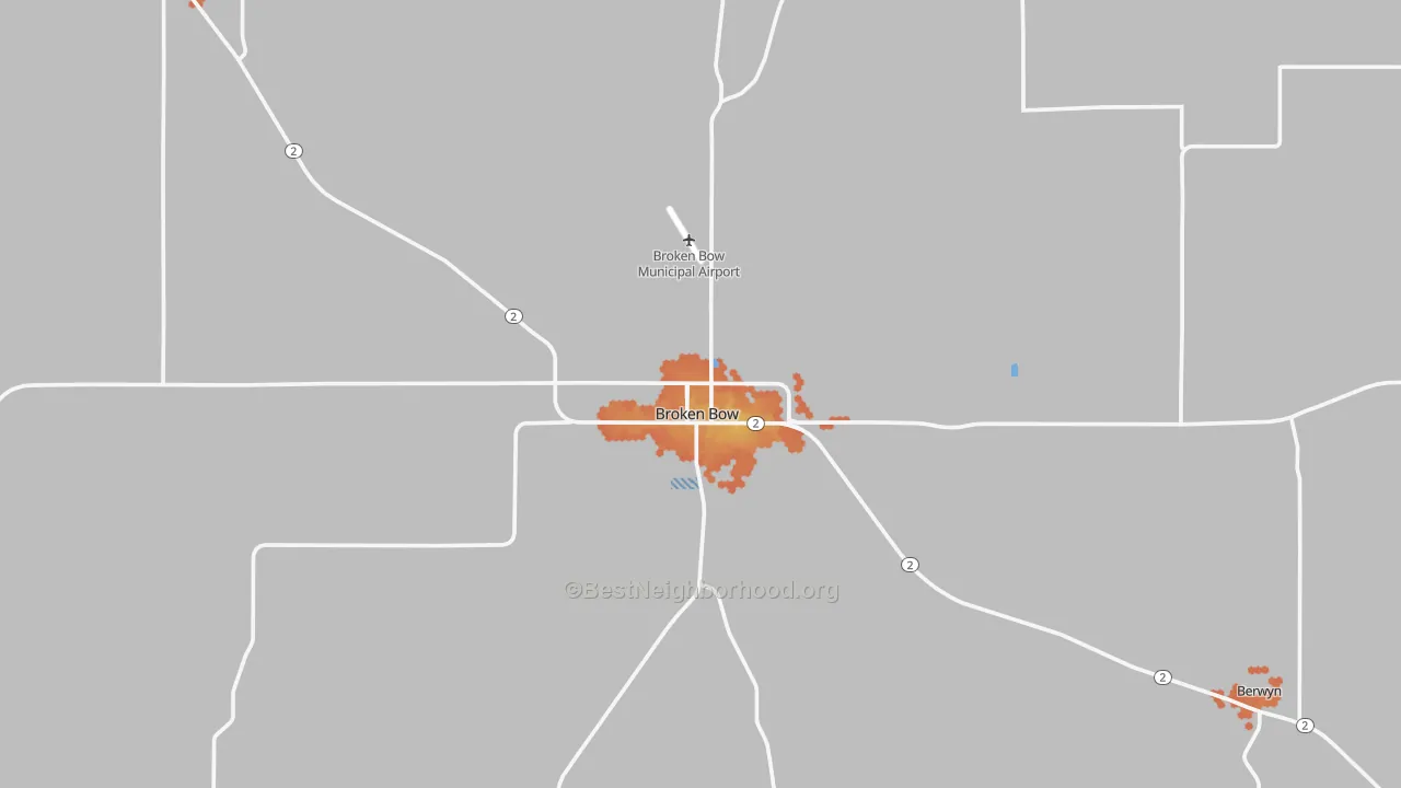 Bike Grade map of Broken Bow, NE