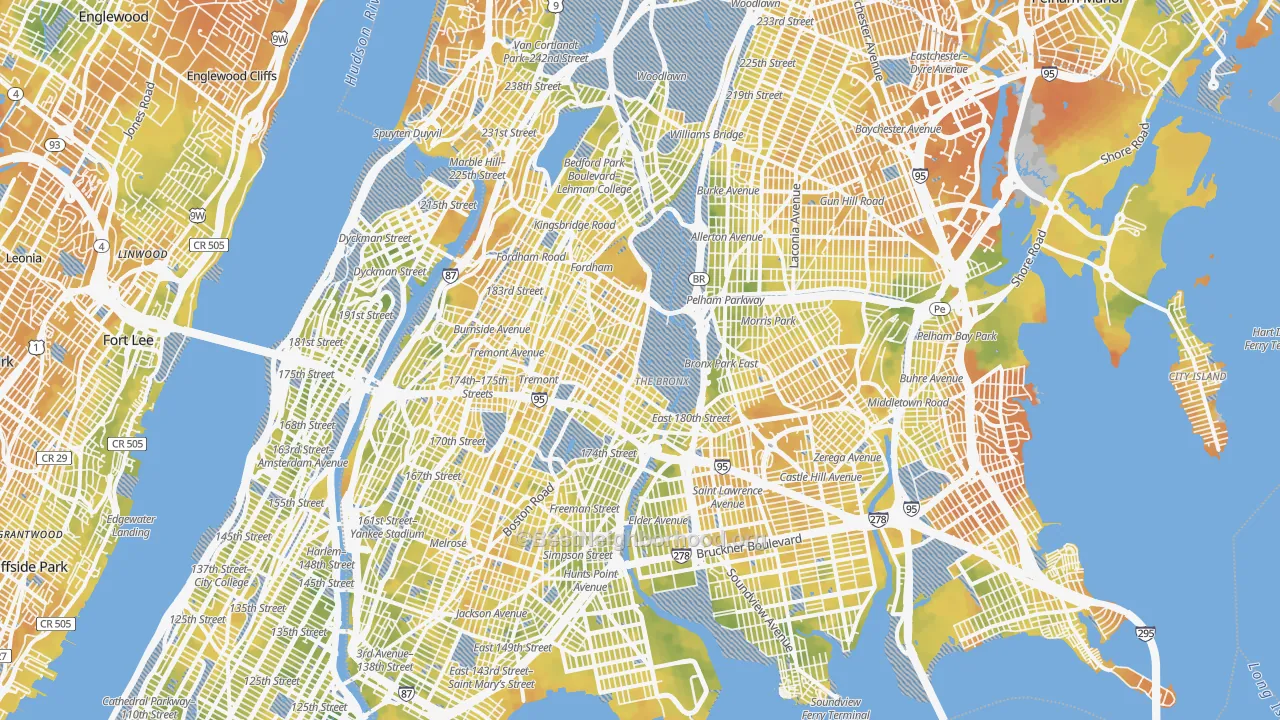 Bike Grade map of Bronx County, NY