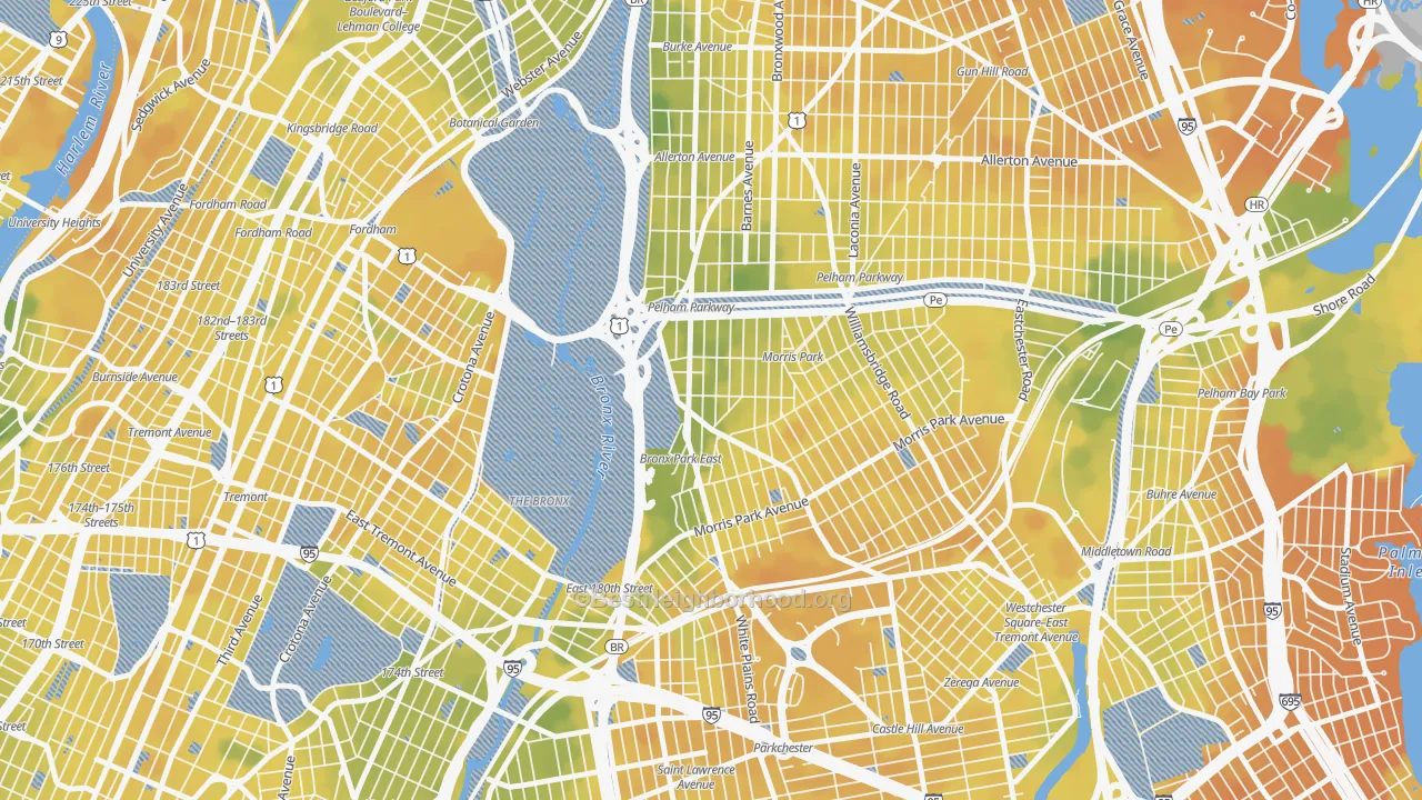 Bike Grade map of Bronxdale, Bronx, NY