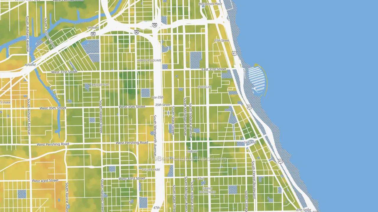 Bike Grade map of Bronzeville, Chicago, IL
