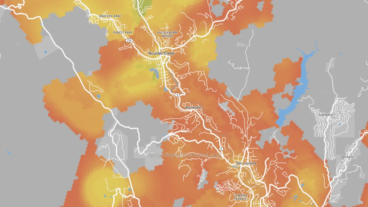Bike Grade map of Brookdale, CA