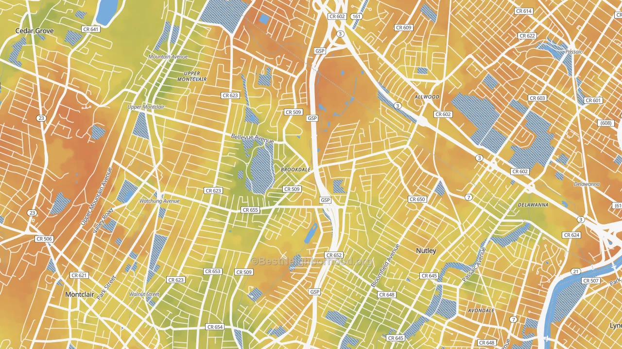 Bike Grade map of Brookdale, NJ
