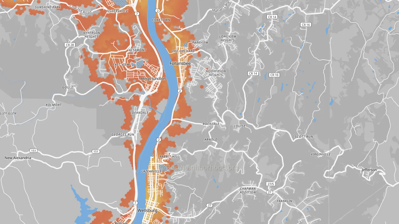 Bike Grade map of Brooke County, WV