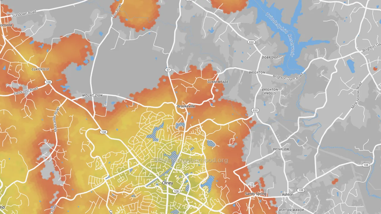 Bike Grade map of Brookeville, MD