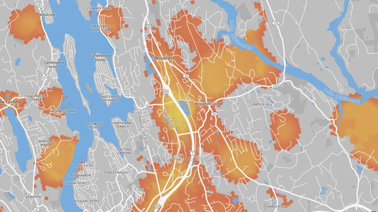 Bike Grade map of Brookfield, CT