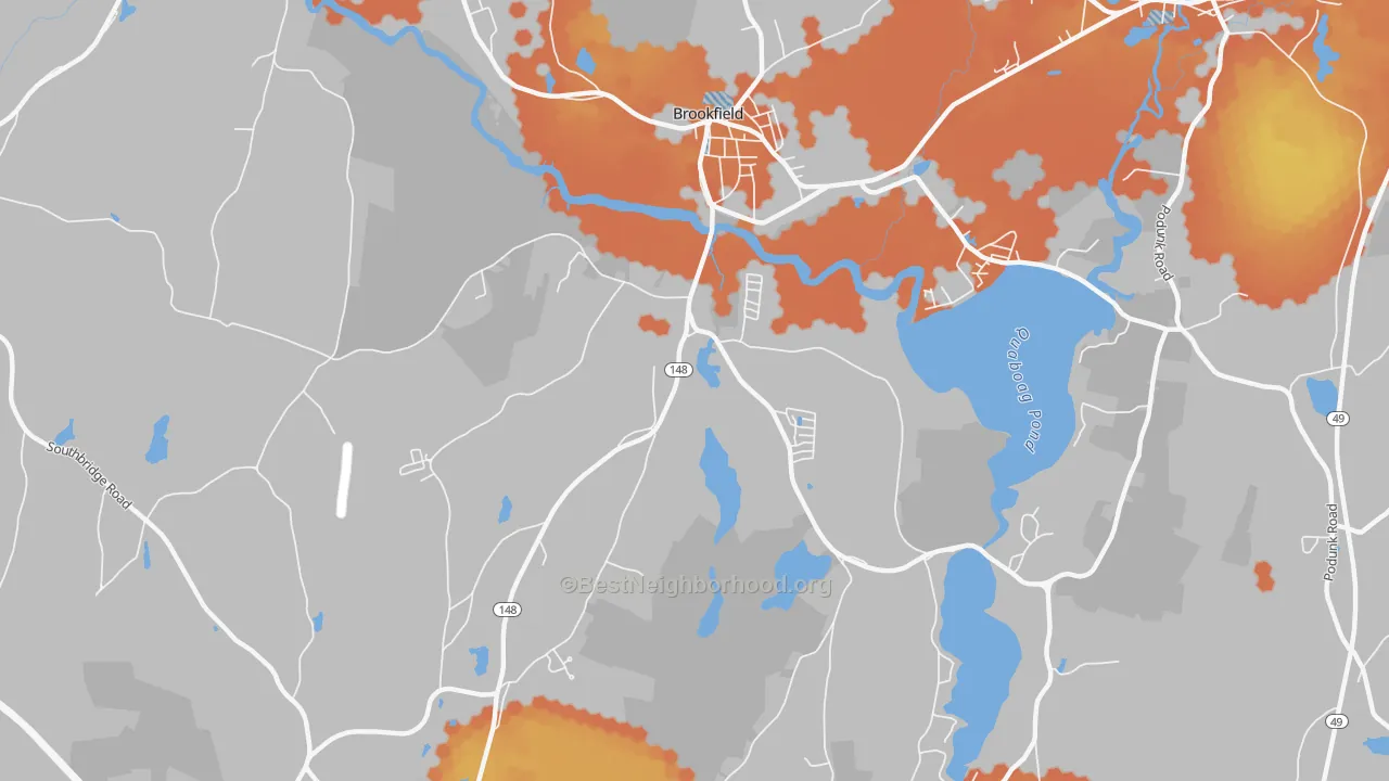 Bike Grade map of Brookfield, MA
