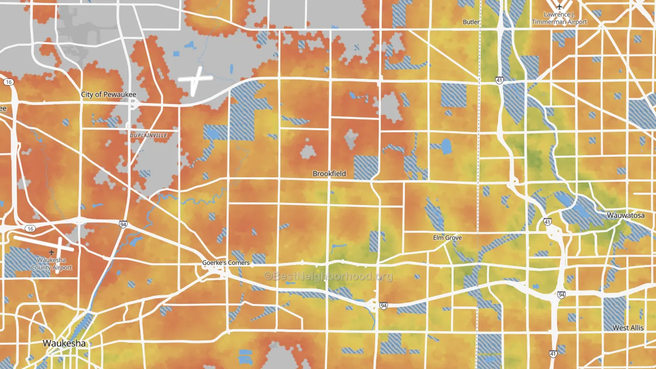 Bike Grade map of Brookfield, WI