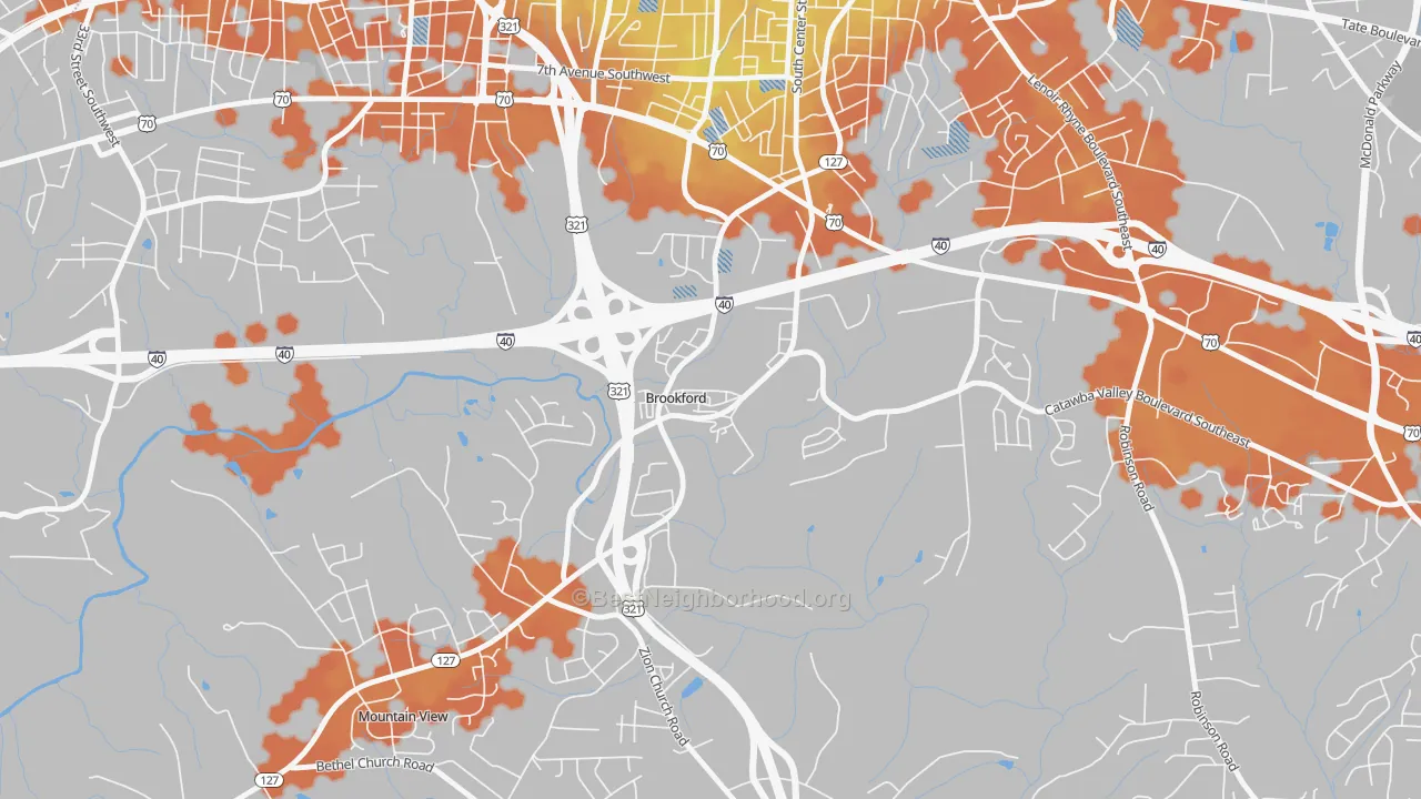Bike Grade map of Brookford, NC