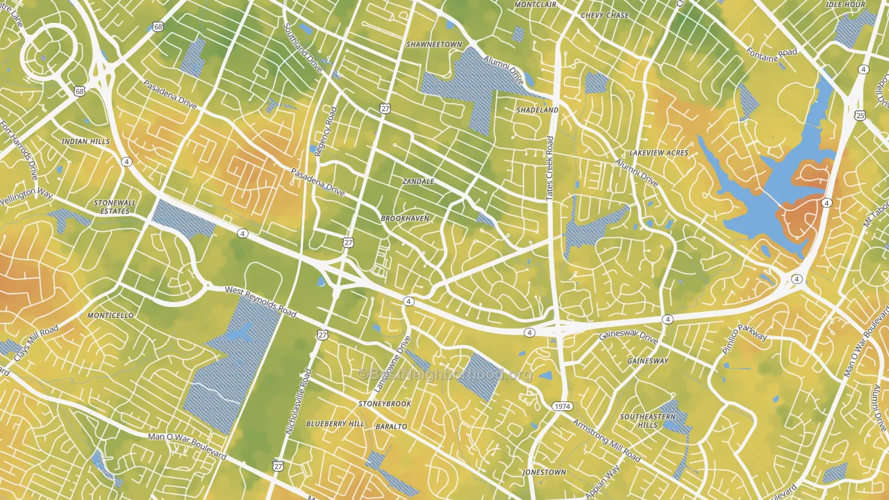 Bike Grade map of Brookhaven-Lansdowne, Lexington, KY