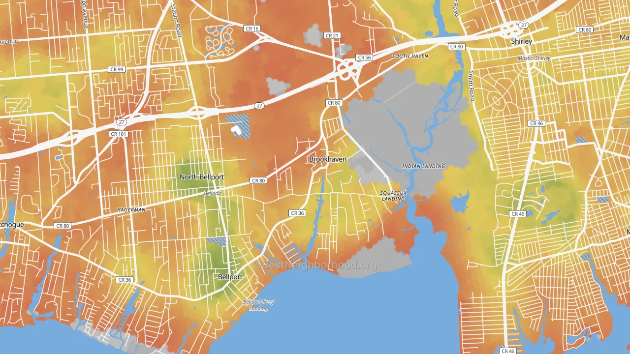 Bike Grade map of Brookhaven, NY