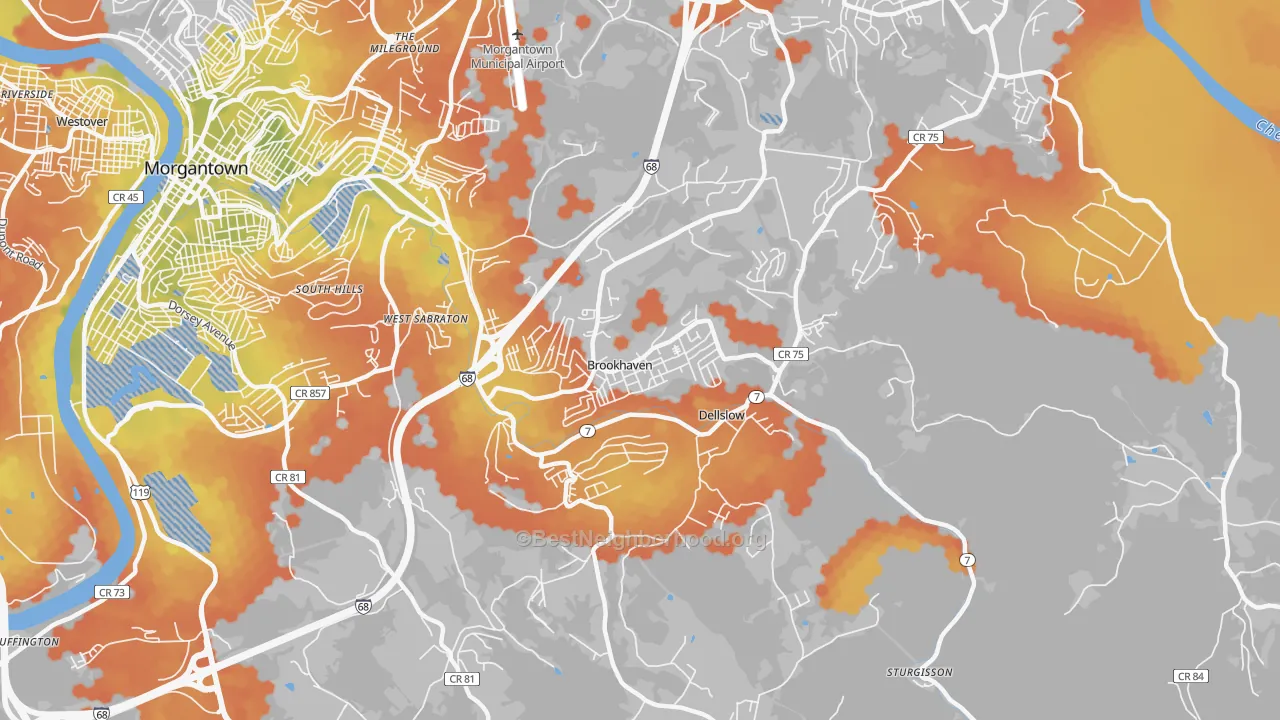 Bike Grade map of Brookhaven, WV
