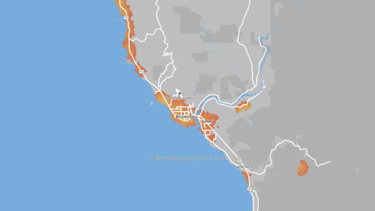 Bike Grade map of Brookings, OR