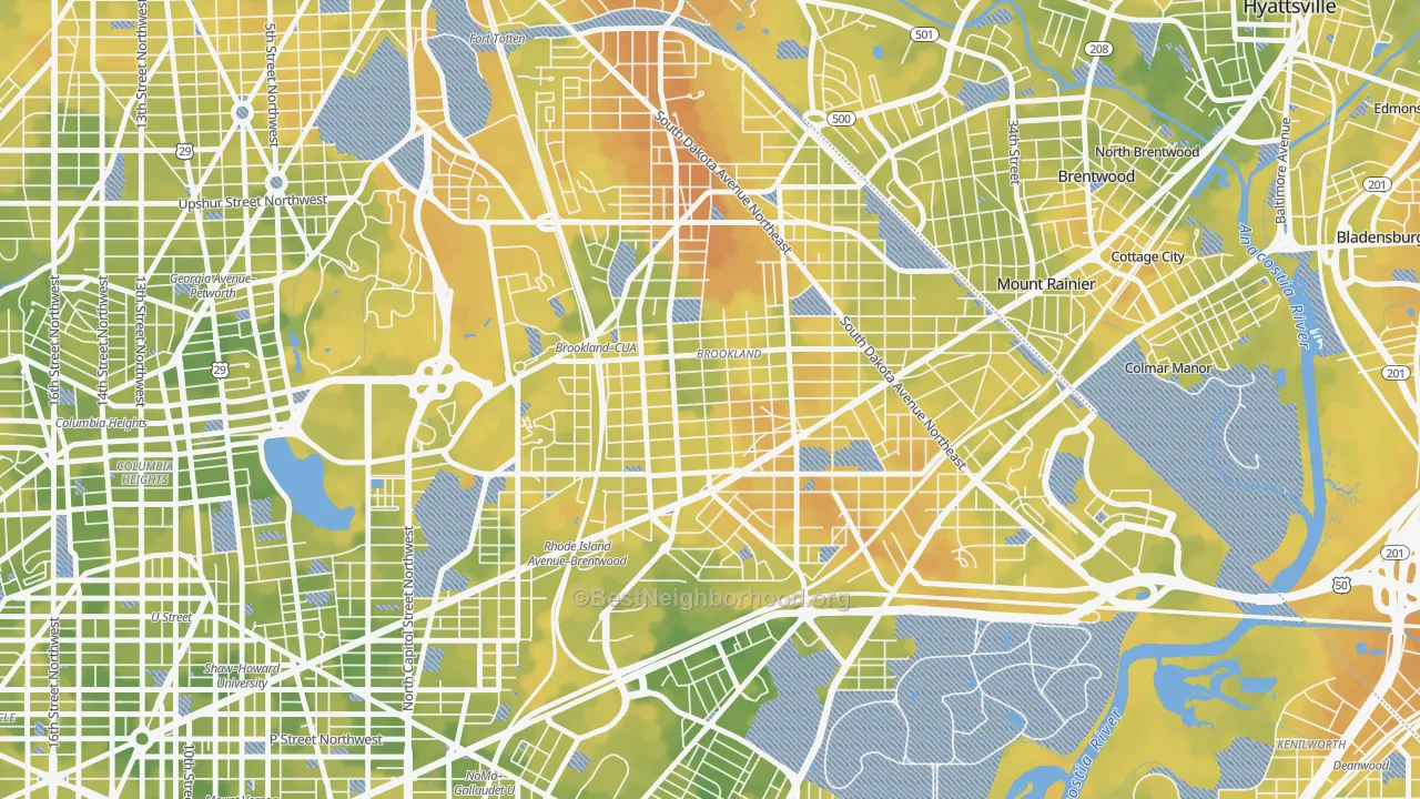 Bike Grade map of Brookland, Washington, DC