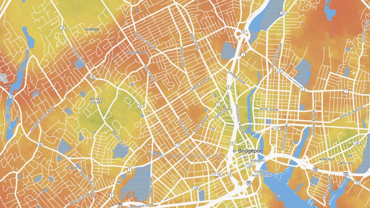 Bike Grade map of Brooklawn-St. Vincent, Bridgeport, CT