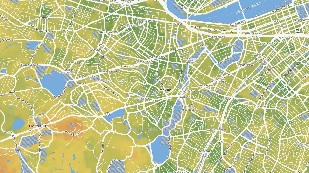 Bike Grade map of Brookline Village Commercial District, Brookline, MA
