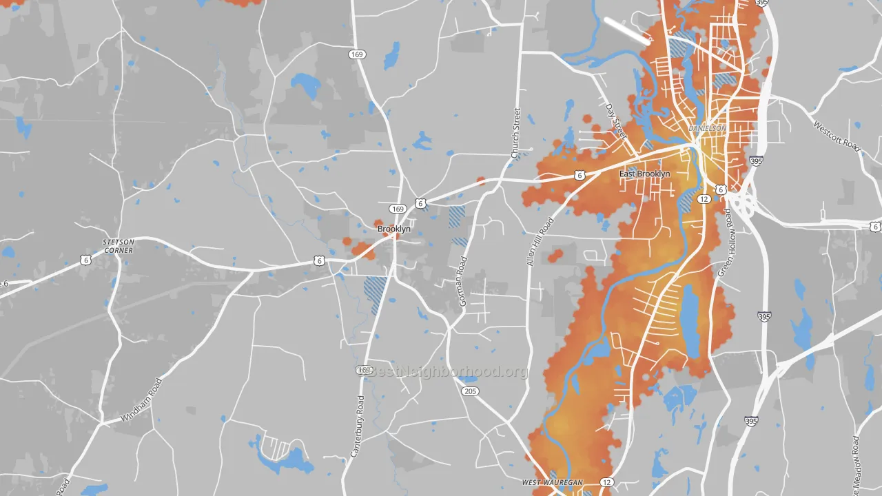 Bike Grade map of Brooklyn, CT