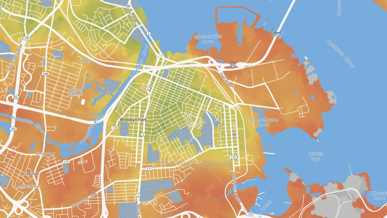 Bike Grade map of Brooklyn-Curtis Bay, Brooklyn, MD