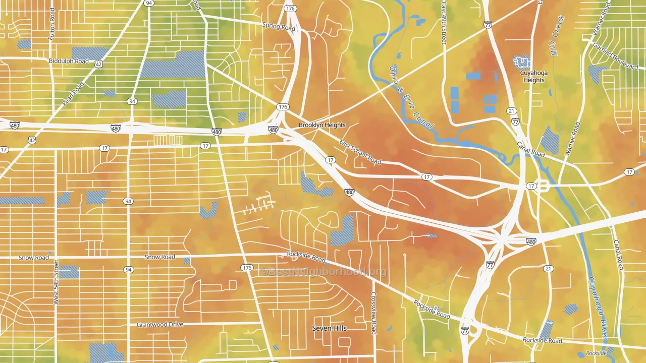 Bike Grade map of Brooklyn Heights, OH