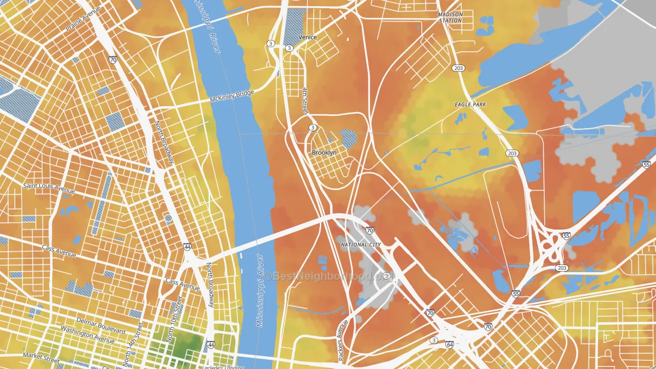 Bike Grade map of Brooklyn, IL