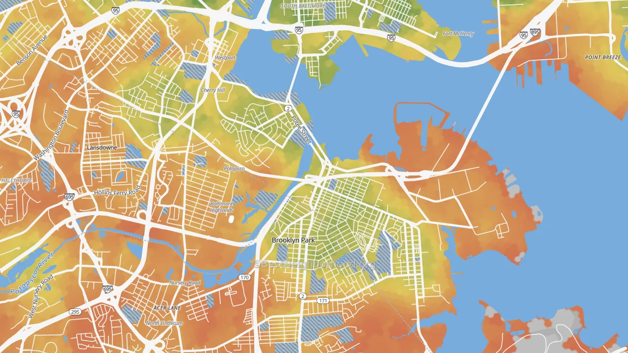 Bike Grade map of Brooklyn, MD