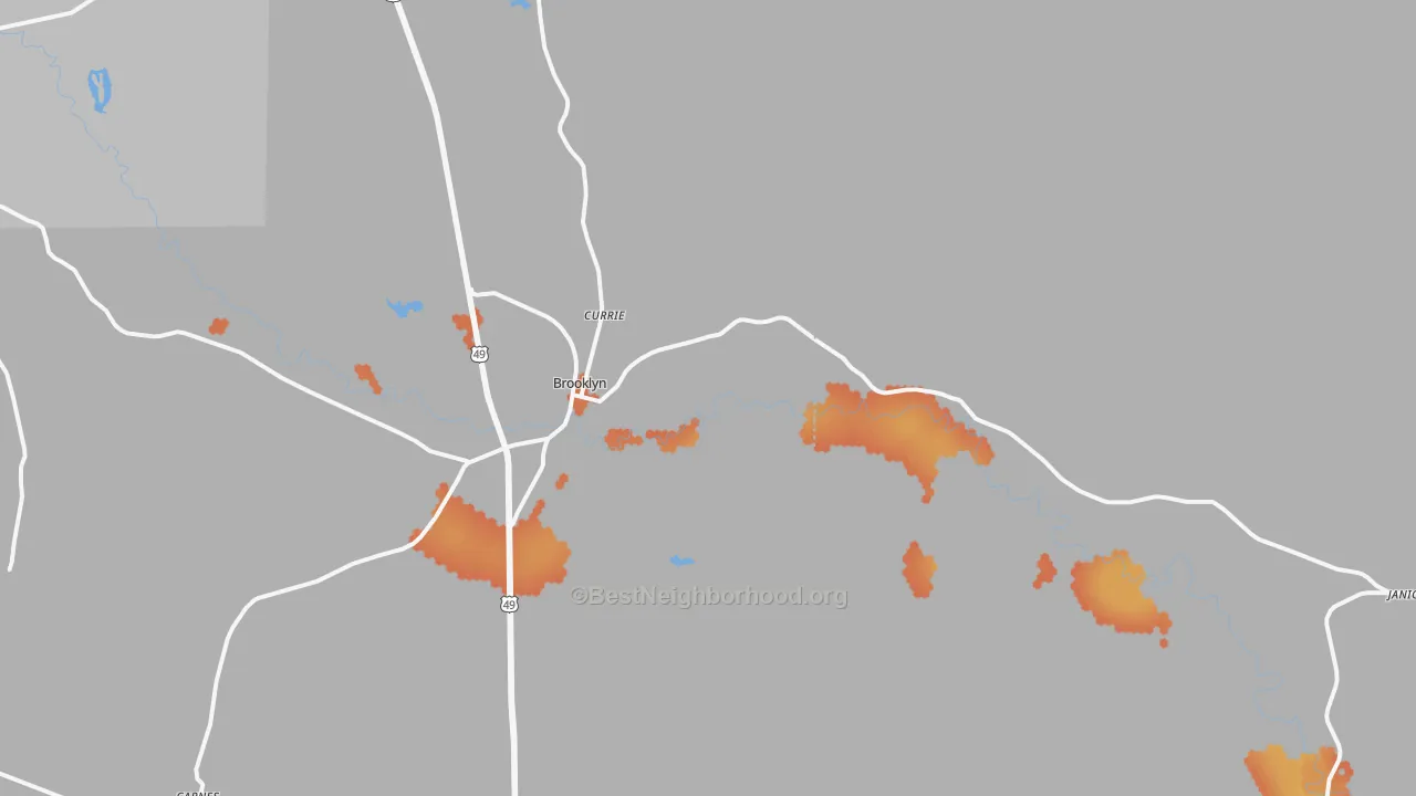 Bike Grade map of Brooklyn, MS