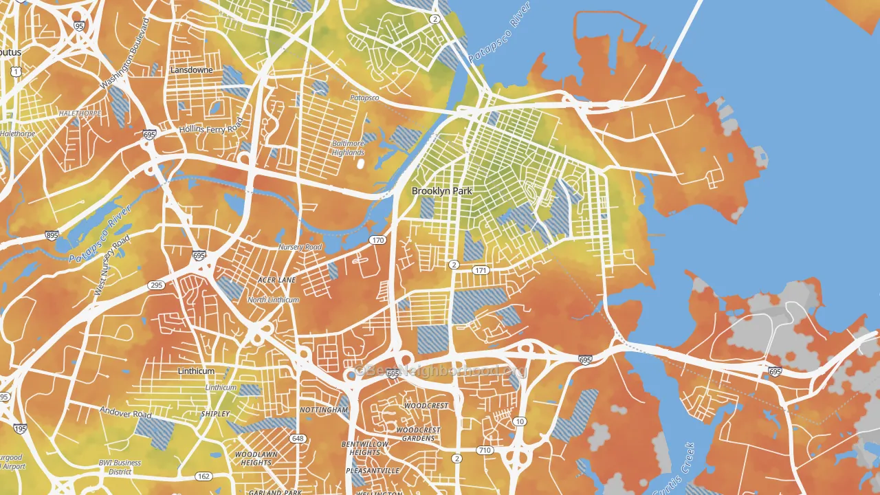 Bike Grade map of Brooklyn Park, MD