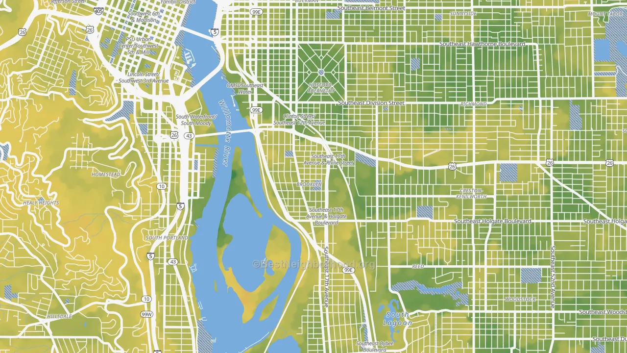 Bike Grade map of Brooklyn, Portland, OR