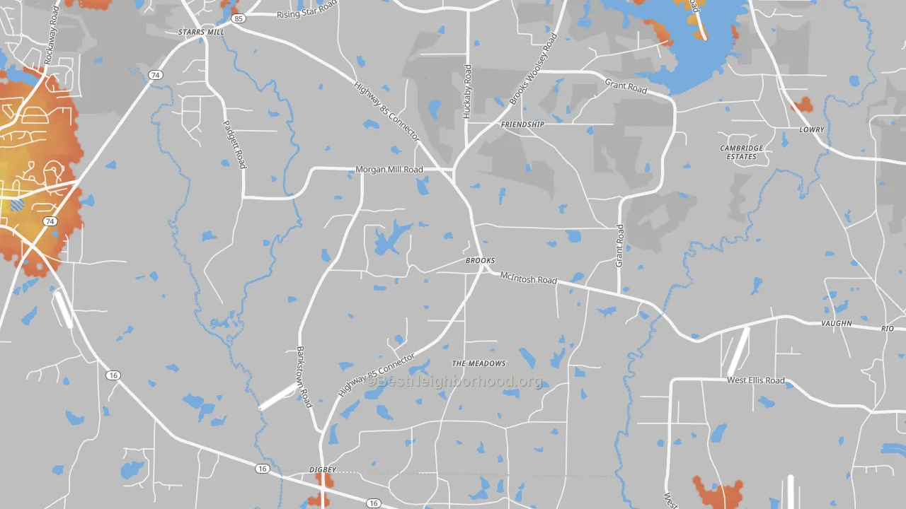 Bike Grade map of Brooks, GA