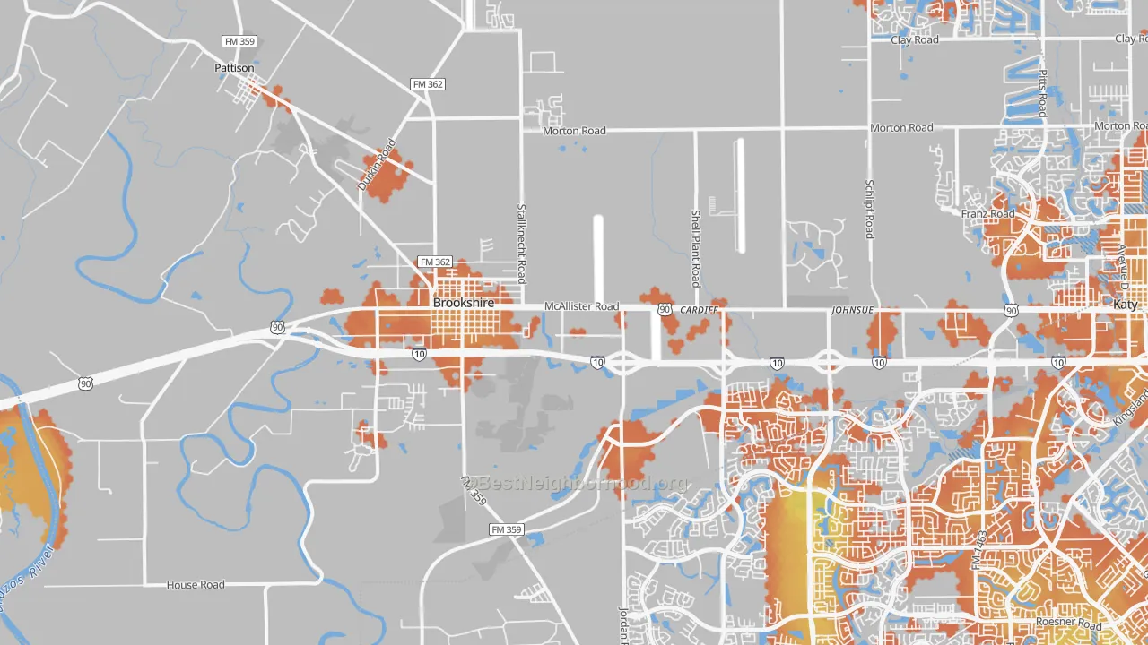 Bike Grade map of Brookshire, TX