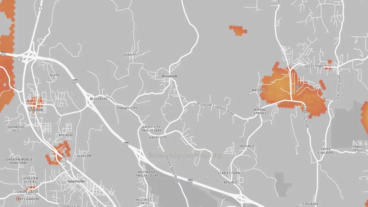 Bike Grade map of Brookside, AL