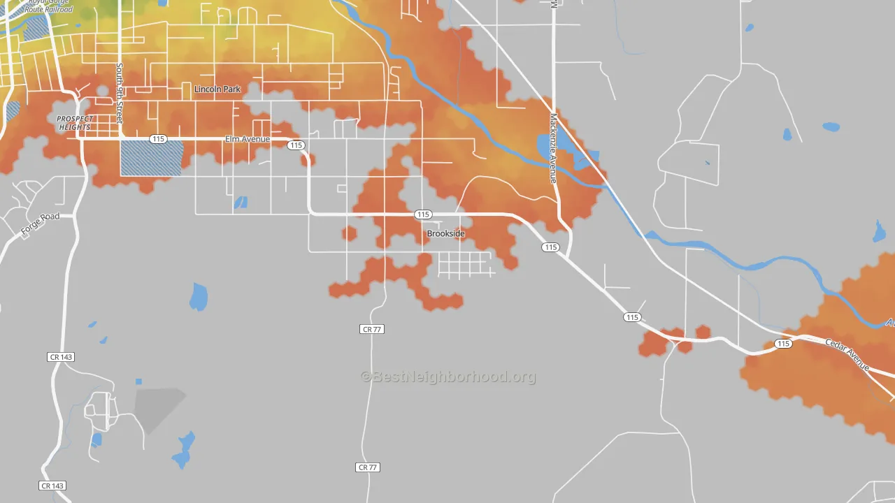 Bike Grade map of Brookside, CO