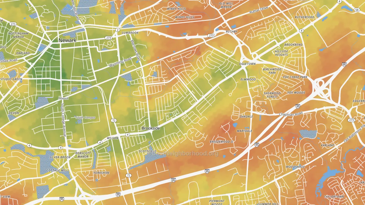 Bike Grade map of Brookside, DE