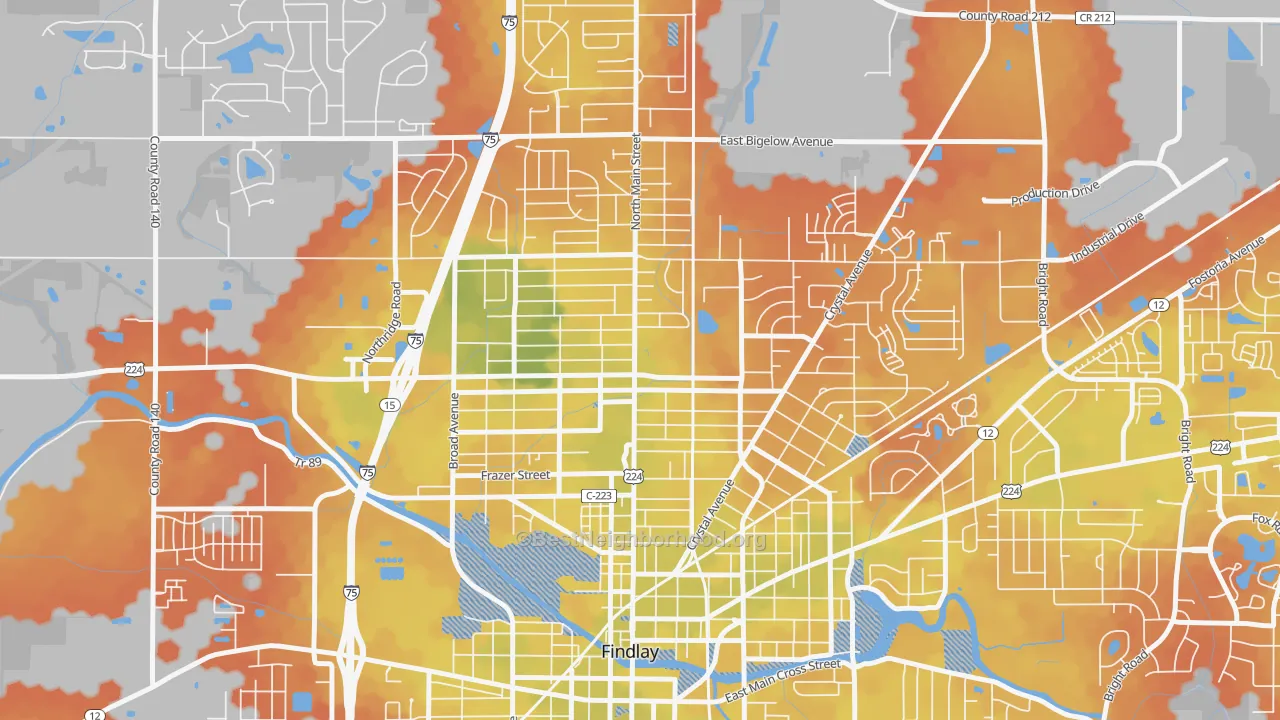 Bike Grade map of Brookside, Findlay, OH