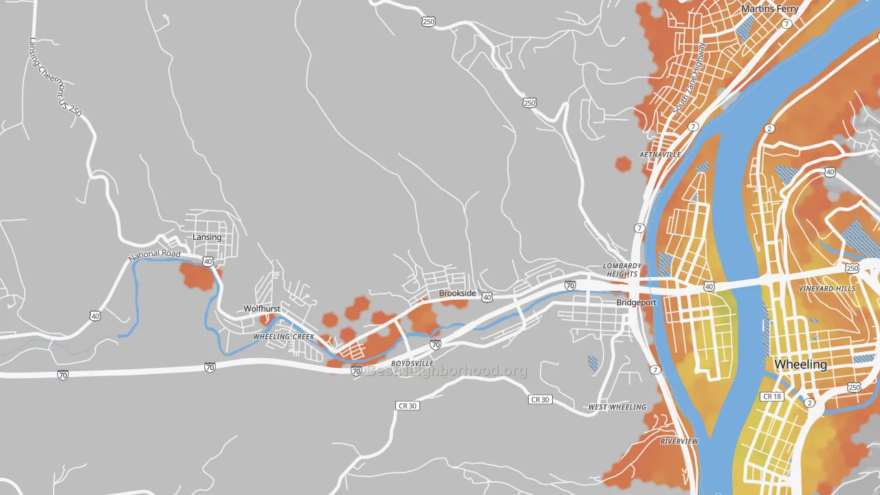 Bike Grade map of Brookside, OH