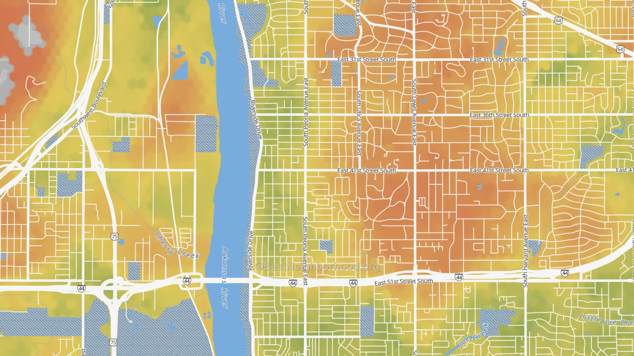 Bike Grade map of Brookside, Tulsa, OK