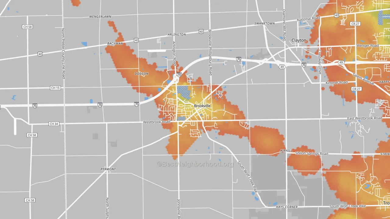 Bike Grade map of Brookville, OH